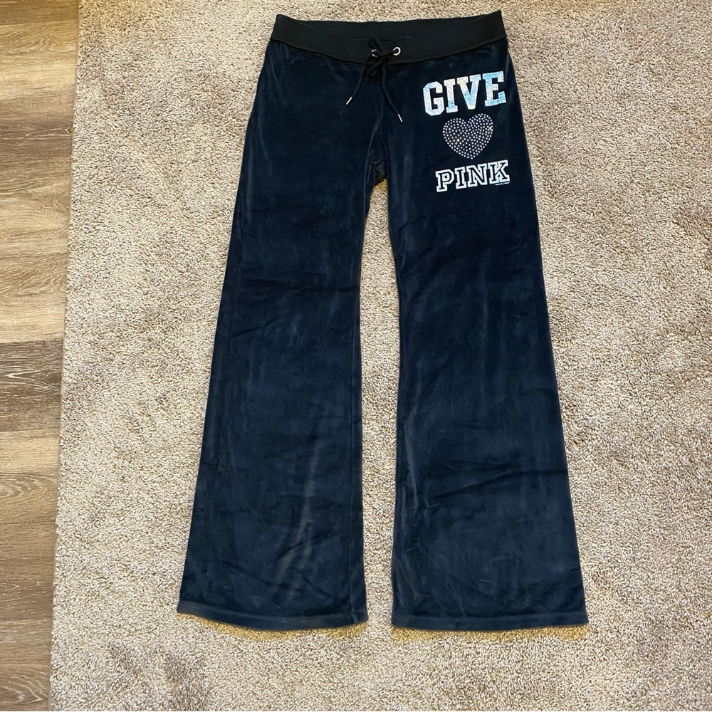 PINK Victoria's Secret Navy Velour Sweatpants low rise wide leg flare